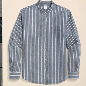 Brooks Brothers Blue and White Cotton Stripe Stand Collar Sport Shirt in Medium